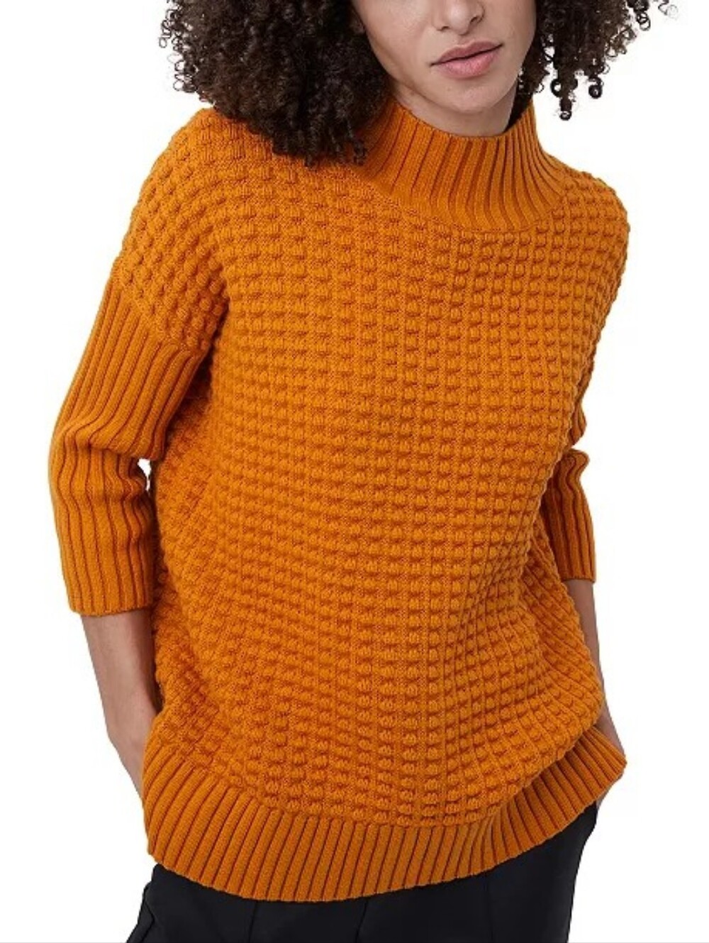 French Connection NWOT Women's Mozart Popcorn Sweater XS Gold Orange Mock Neck